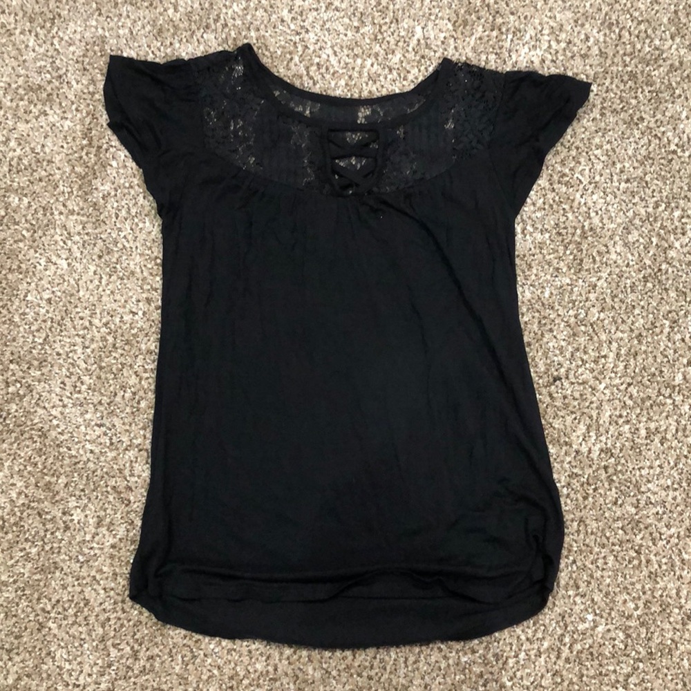 Black laced short sleeve top